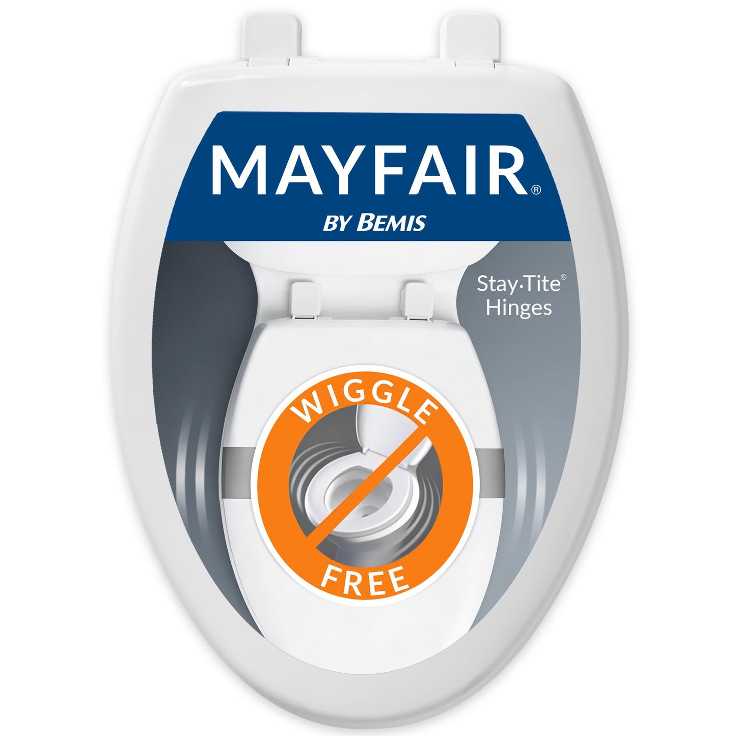 MAYFAIR 1880SLOW 000 Caswell Toilet Seat will Slowly Close and Never Loosen, ELONGATED, Long Lasting Plastic, White