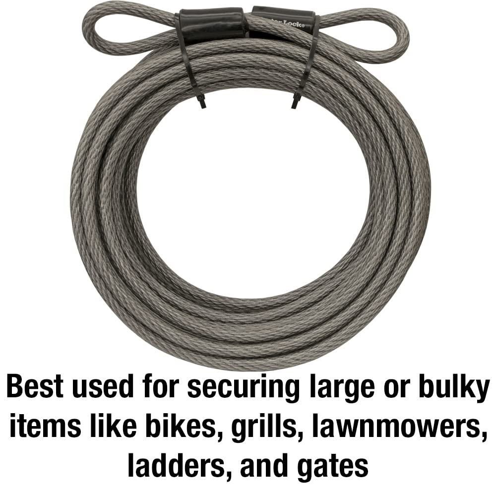 Master Lock Steel Bike Lock Cable, 30 ft. Long x 3/8 in. Diameter Vinyl Coated Cable with Looped Ends, 70DCC,Gray