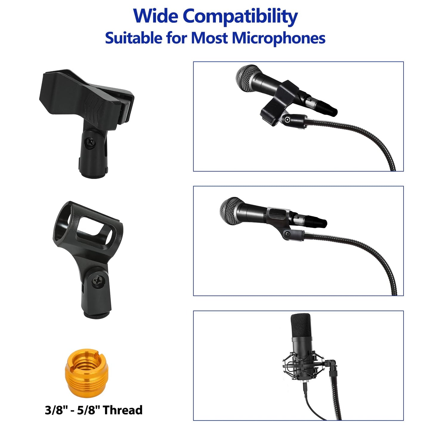 Mic Stand, Boom Microphone Stands Tripod Gooseneck Microphone Stand Height Adjustable from 24" to 67" with 2 Mic Clips for Singing Stage Performance Party Mic Mount