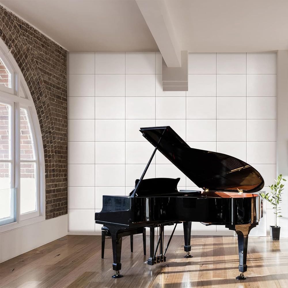 12 Pcs 12"×12" White High Density Sound Absorbing Panels Self Adhevise Acoustic Panels Sound Proof Panels for Ceiling Door Wall Decoration Acoustic Treatment Bevelled Edge Noise Blocker(White, 12*12)