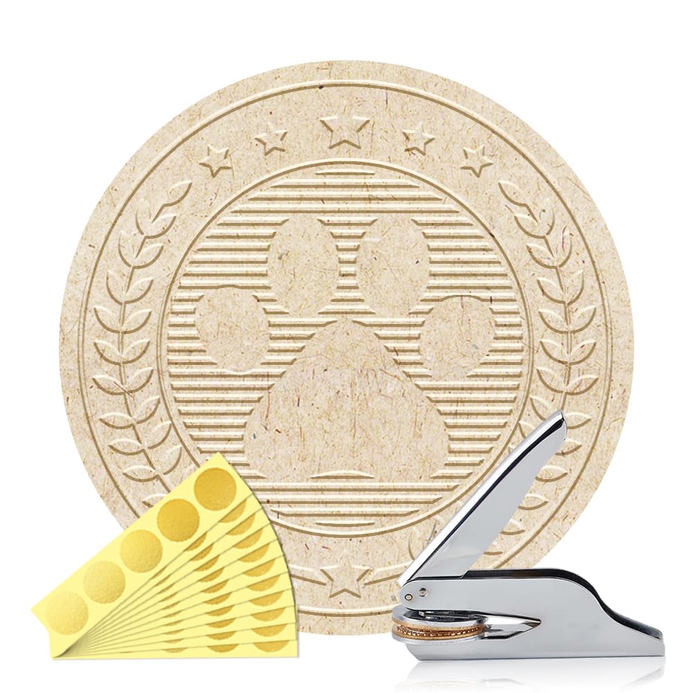 ANATTASOUL Book Embosser Personalized Paw Pattern Book Stamp, Durable Library Stamp with Handle Set for Paper, Books, Envelopes, Documents, Certificate, Gifts(100Pcs Gold Foil Stickers)