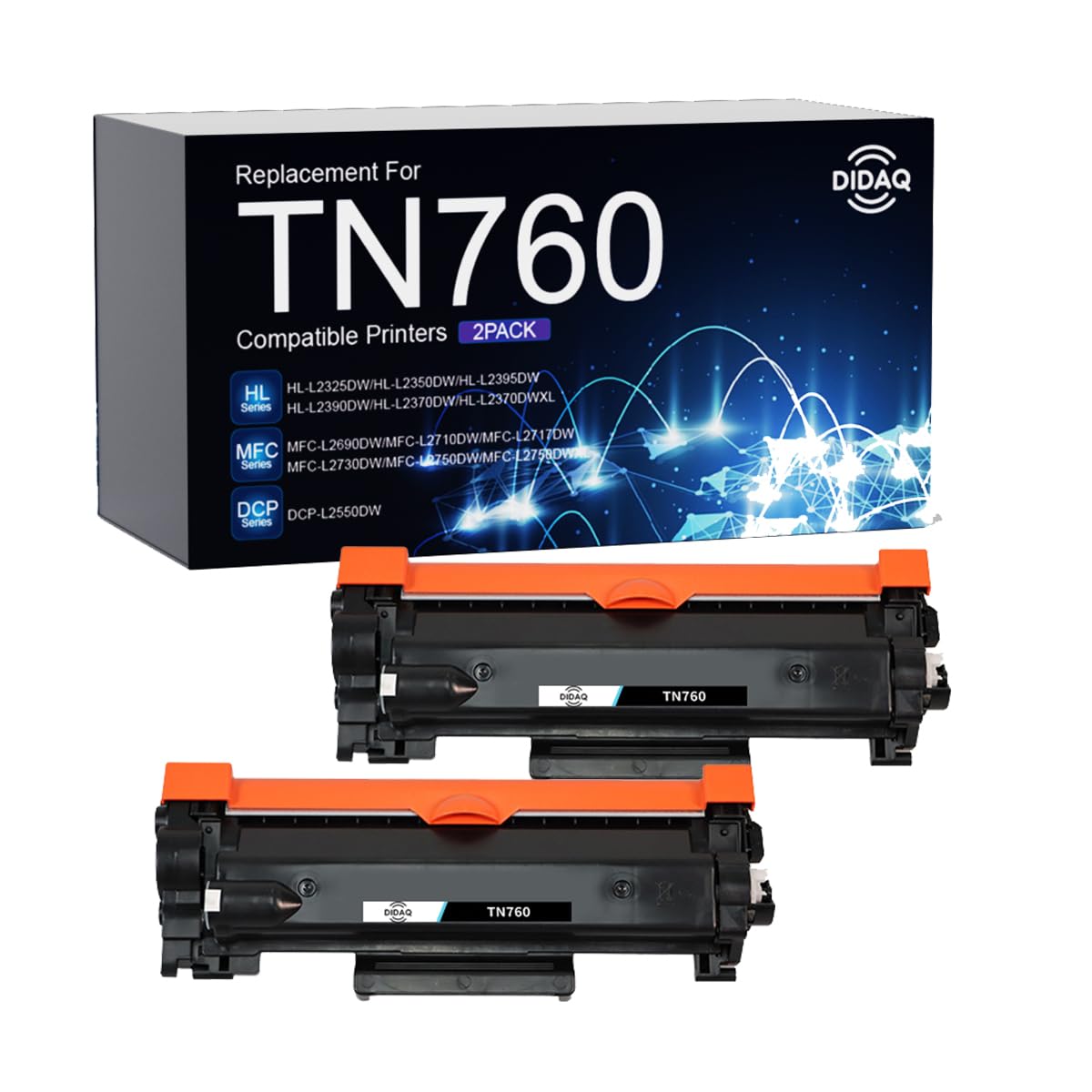 DIDAQ High Yield Black Toner Cartridge 2Pack, Compatible with Brother TN760/TN-760/TN730/DR730 for MFC-L2690, 2710, 2717, 2750, 2760DW/DCP-L2550DW/ HL-L2325, 2350, 2370, 2390, 2395DW/XL/Laser Printer