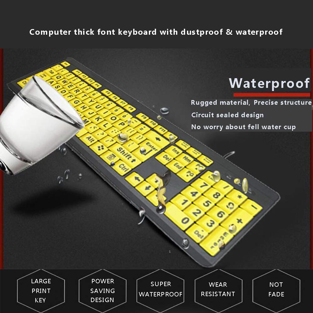 BOOGIIO Large Print Computer Keyboard, Wired USB High Contrast Keyboard with Oversized Print Letters for Visually Impaired Low Vision Individuals (Yellow+Black)