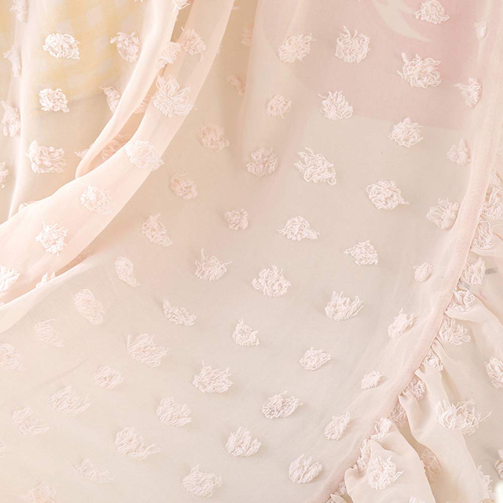 Wonder Space Elegant Kids Bed Canopy - Lace Chiffon Netting with Pom Pom, Princess Girls Fairy Dream Tent, Nursery Room Baby Crib Hanging Mosquito Net Children Reading Nook Decoration, Beige
