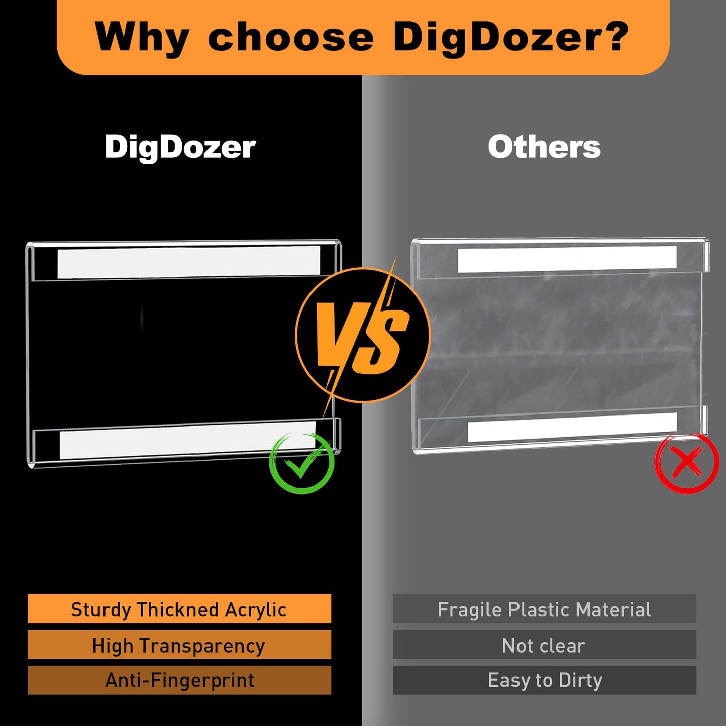 DigDozer 12 Pcs Acrylic Sign Holder 11 x 8.5, Horizontal Wall Mount Sign Holders with Adhesive, Clear Plastic Frames Paper Display Sign Holders for Office, Home, Store, Restaurant - No Drilling