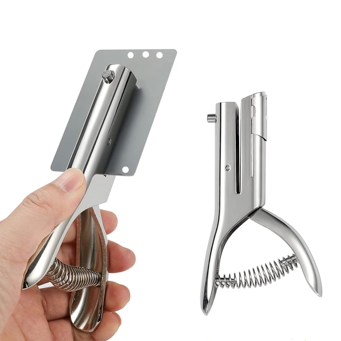 AGUZXTM 10MM Hole Punch,Single Hole Punch,Heavy Duty Hole Puncher Single,Paper Punch Portable Hand Held Long Hole Punch for Paper Cards Plastic Cardboard (3/10''-10MM Hole), Silver