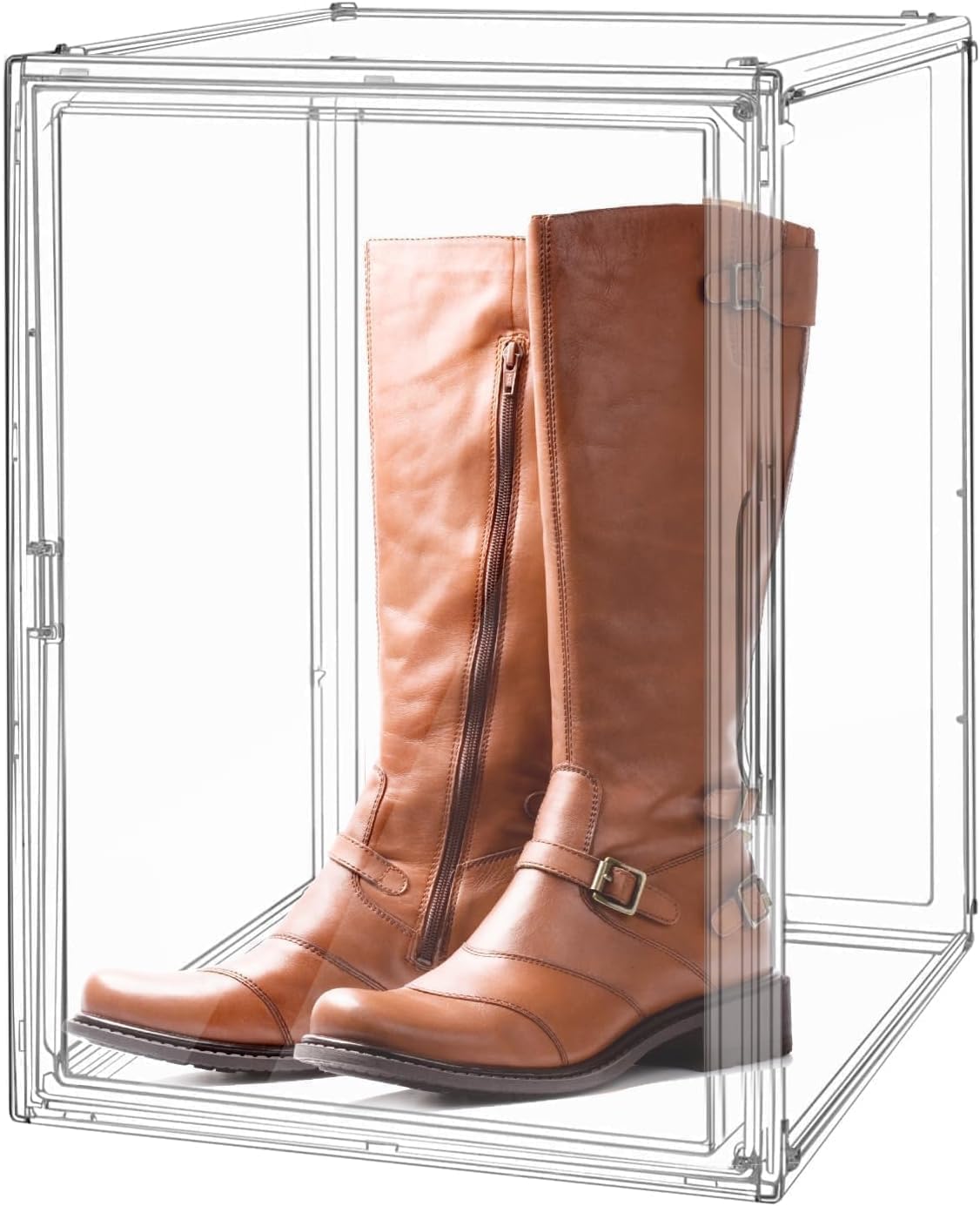 GUDEMAY XL Clear Stackable Plastic Storage Bins with Magnetic Lid - Dustproof Acrylic Display Case for Book, Purses, Large Figures Collectibles, Helmet Showcase, Shoes & Boot Box