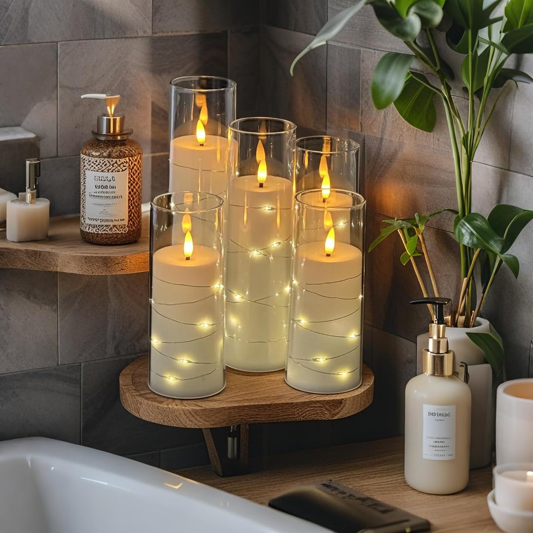 Lezonic 6 Pcs Ivory Flameless Candles with Remote, Acrylic Battery Operated Candles Flickering,LED Ambiance Lighting Timer, Wedding Decorations, 3 x 456688 inches