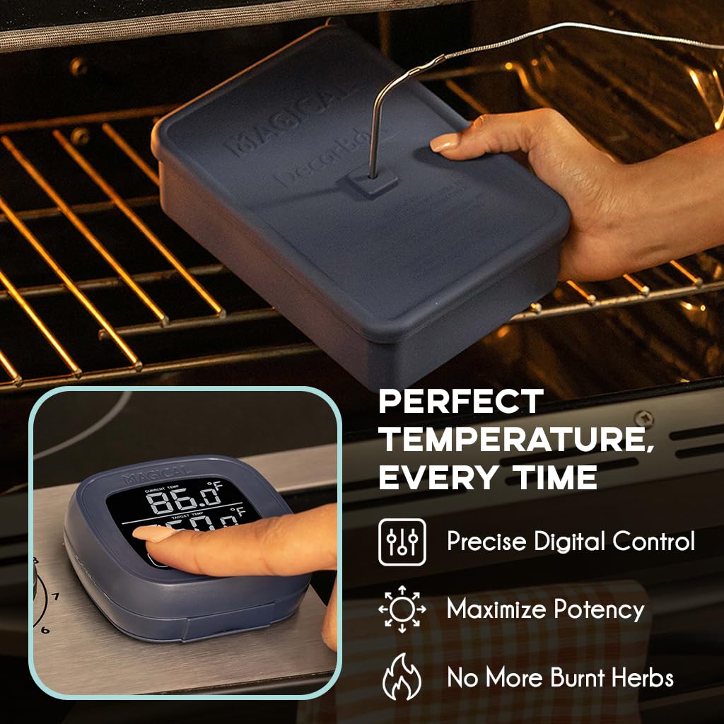 Magical Butter Oven Digital Thermometer with Decarb Box - Decarboxylation Container Heat Resistant - Silicone Oven Baking Accessories