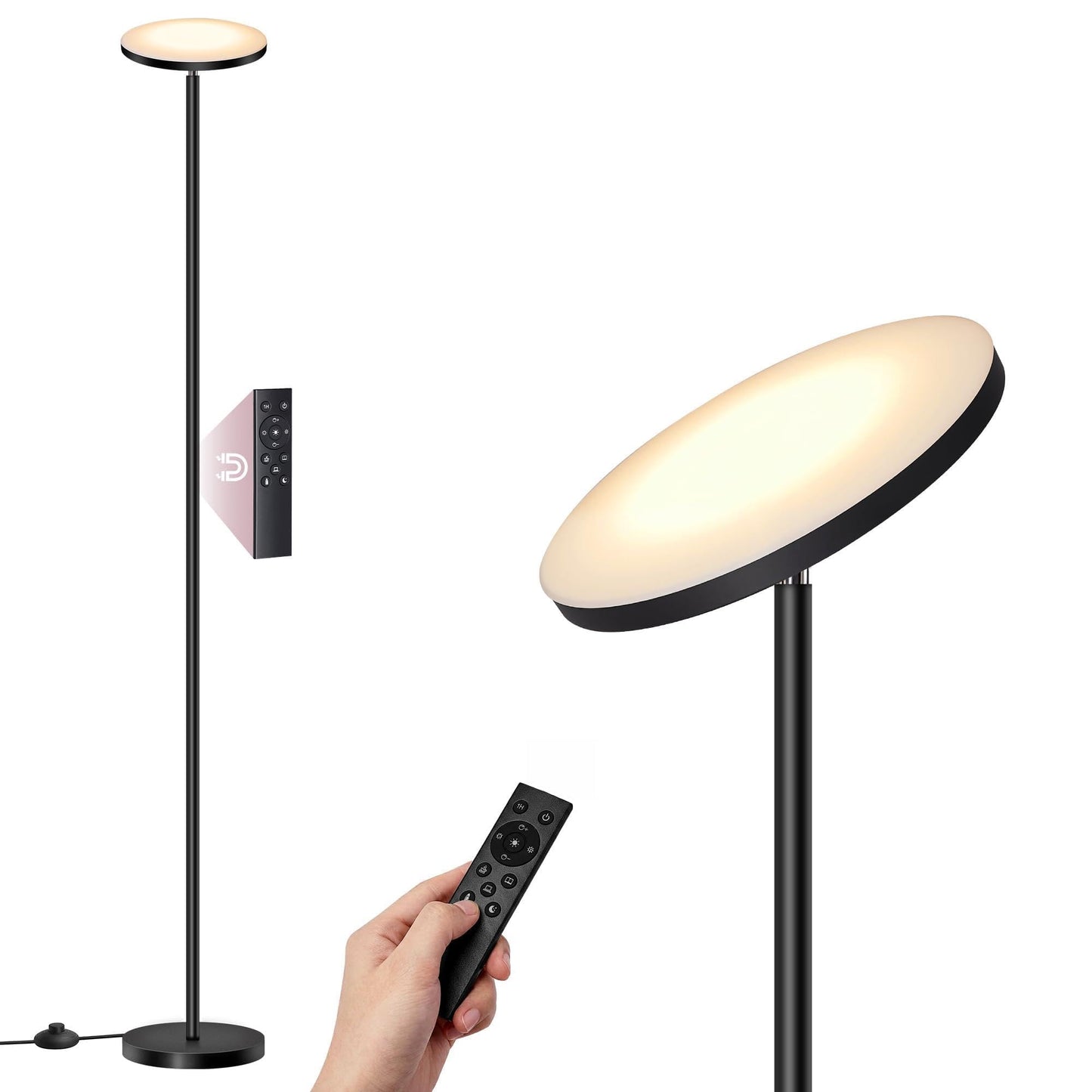 VASAGLE LED Floor Lamp, 30W Standing Lamp with Rotatable Head for Bedroom, Office, Timer and Memory Function, Remote Control, Matte Black ULFL018BD01