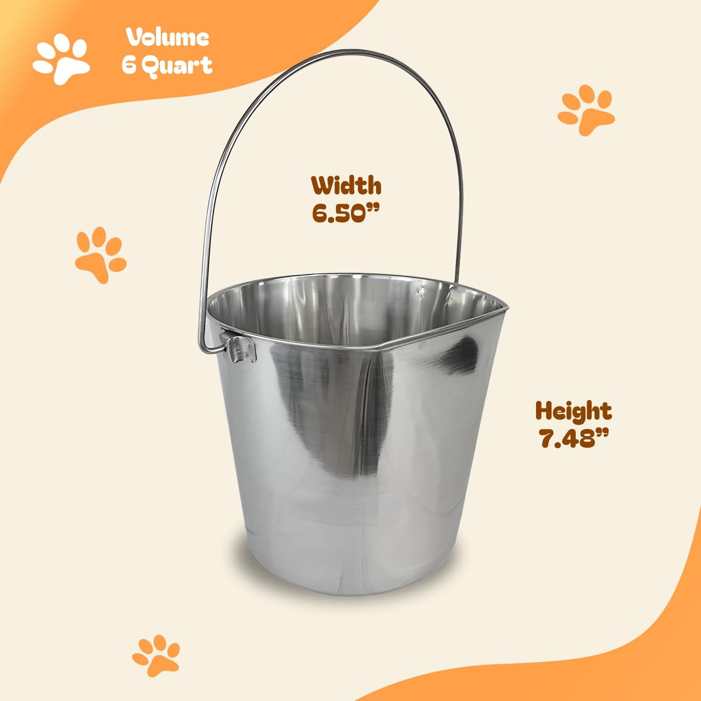 Advance PET Products 6 Quart Heavy Duty Stainless Steel Flat Side Bucket | Durable Food & Water Pail for Dogs, Cats, Kennels, Cages and Critter Crates | Multi-Purpose Bucket