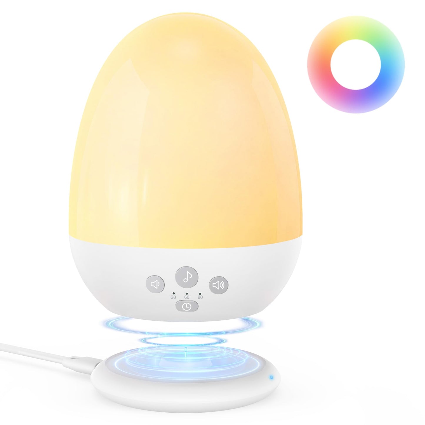 JolyWell Baby Night Lights for Kids, Rechargeable Portable Egg Light, Stepless Dimming, 3 Color Temperatures, 18 Sleep White Noise, RGB Mood Lighting, Touch Control, Timer & Stable Charging Pad