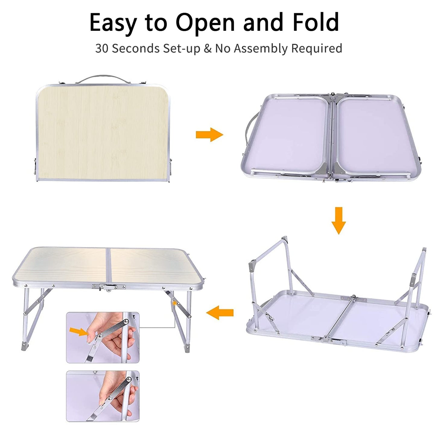 Tlingsd Foldable Laptop Table for Bed, Lap Desk, Bed Desk, Breakfast Serving Bed Tray, Portable Aluminum Alloy Mini Picnic Table Folds in Half with Inner Storage Space (Beige, Aluminum Foot)
