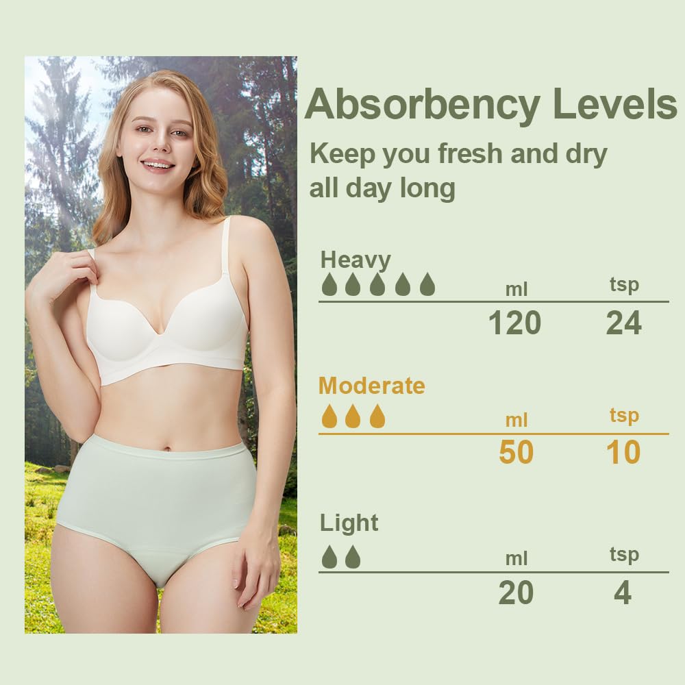 BATTEWA Incontinence Underwear for Women Washable, Leak Proof Underwear High Waist Cotton,Bladder Leakage 50ML (5Beige, Large, 5 Pack)