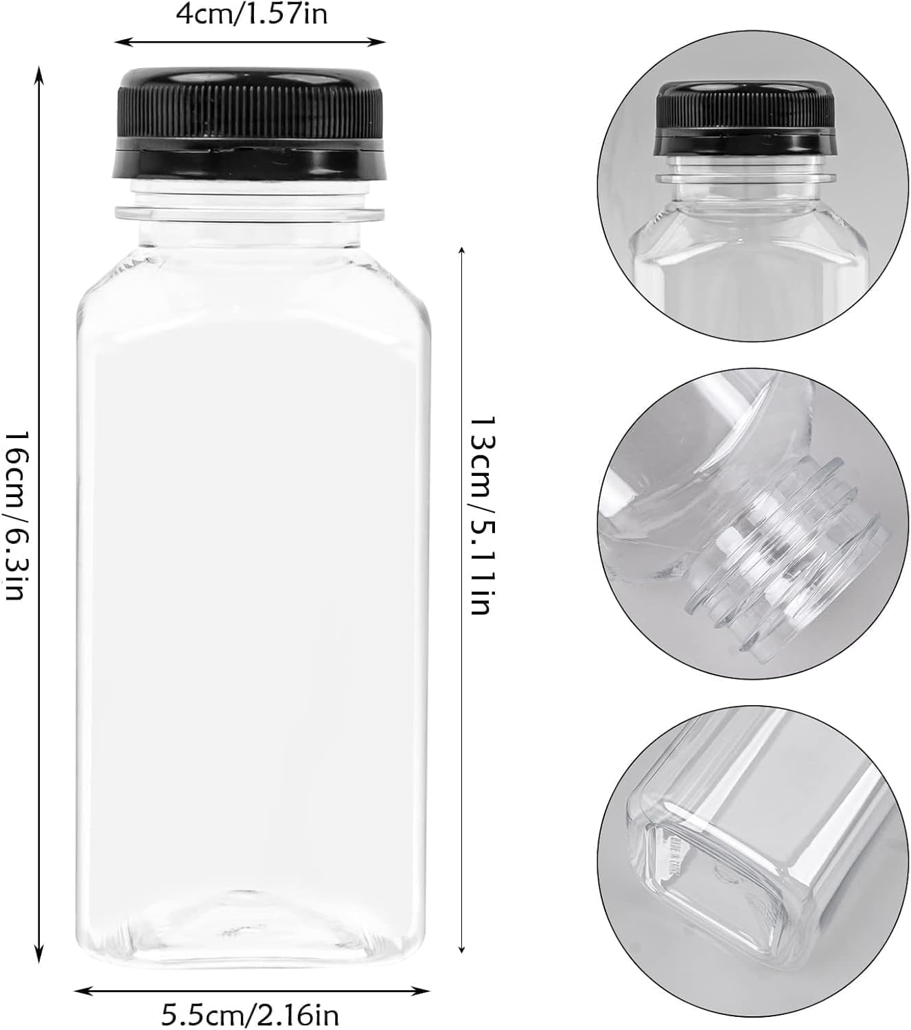 35 Pack 12oz Clear Plastic Juice Bottles with Caps, Empty Reusable Juice Bottles Bulk Square Beverage Containers for Juice Milk Water Smoothie Cold Drinks (Includes Labels, Brush & Funnel)