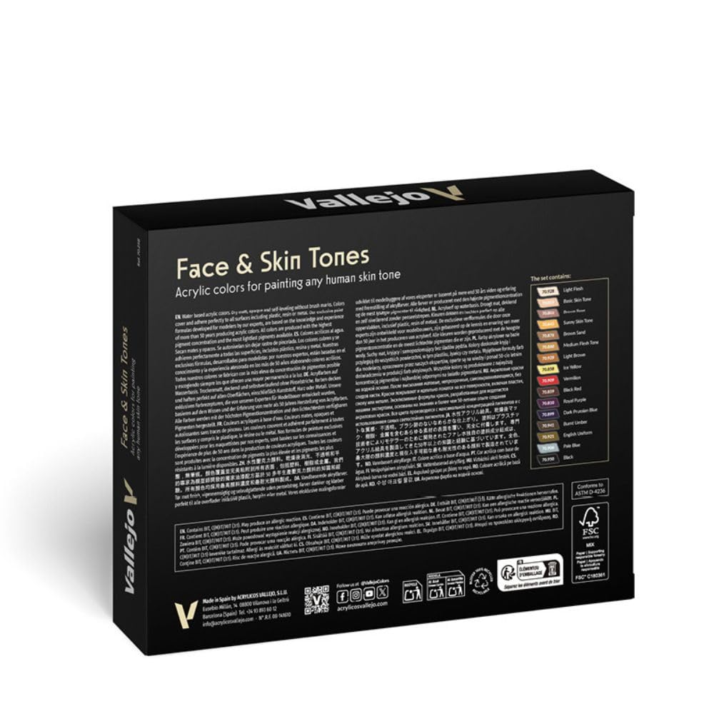 Vallejo Face/Skin Colors Paint Set, 16-Colors, 17ml
