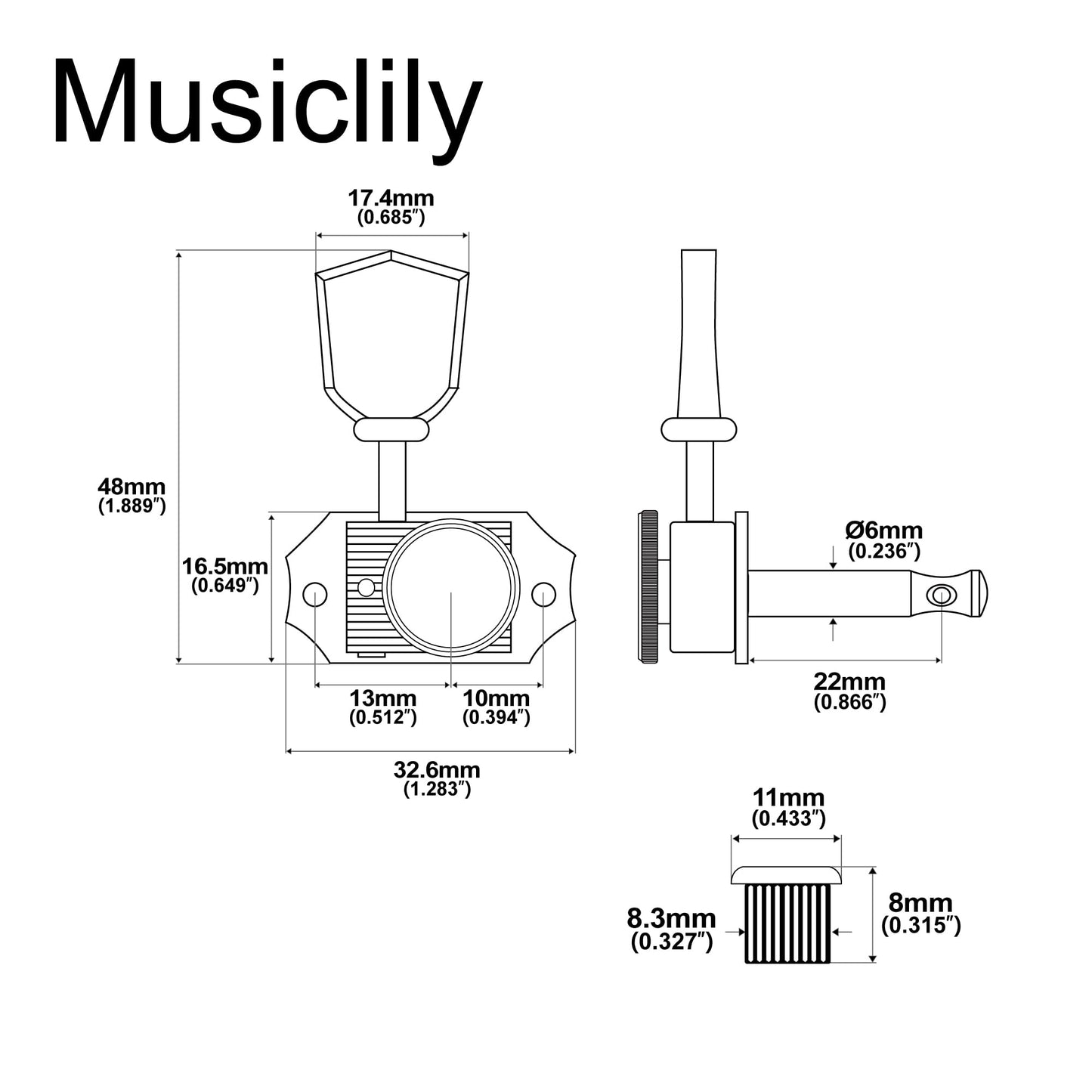 Musiclily Pro 3L+3R Vintage Guitar Locking Tuners Guitar Tuning Pegs Keys Machine Heads Set Replacement for Les Paul LP SG Style Electric or Folk Acoustic Guitar, Nickel with Cream Keystone Button