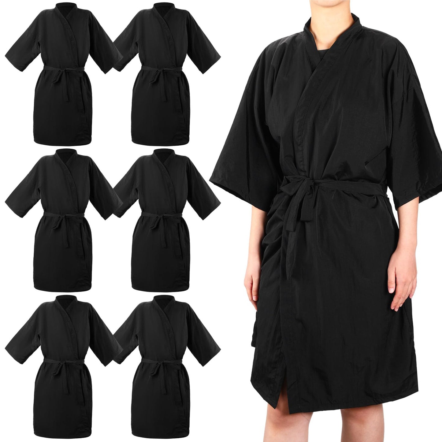 Toulite 6 Pieces Salon Robes Smock for Clients Haircut Cape Hair Salon Client Gown Cape for Women,40 Inches Long(Black)