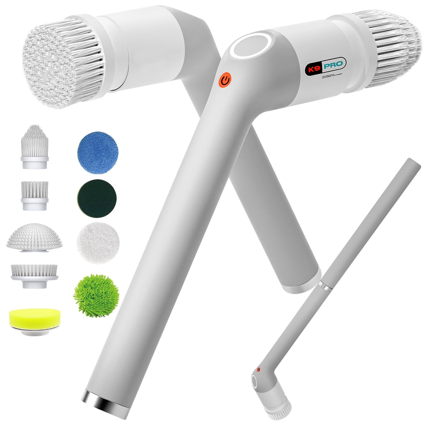 Electric Spin Scrubber,Bathroom Cleaner Brush with Full-Body IPX7 Waterproof,Shower Scrubber with Long Handle,Power Cleaning Brush with 9 Brush Heads,Cordless Scrubber for Kitchen,Tub,Tile,Galss,Floor