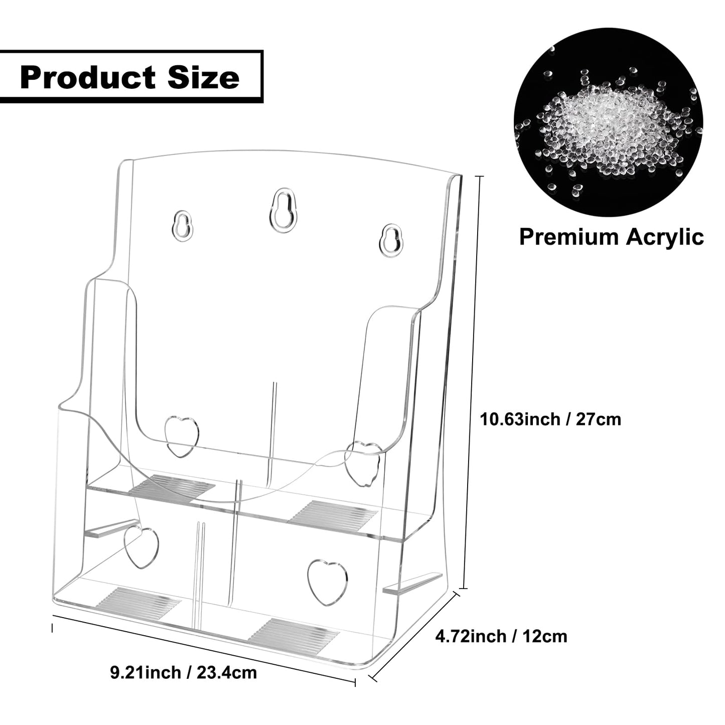 2 Pack Acrylic Brochure Holder 8.5 x 11 in, 2 Tier Brochure Display Stand with Removable Divider for 4 x 9 in Trifold Pamphlets, acrylic flyer holder 8.5 x 11 Stands for Flyer, Pamphlet, Magazine