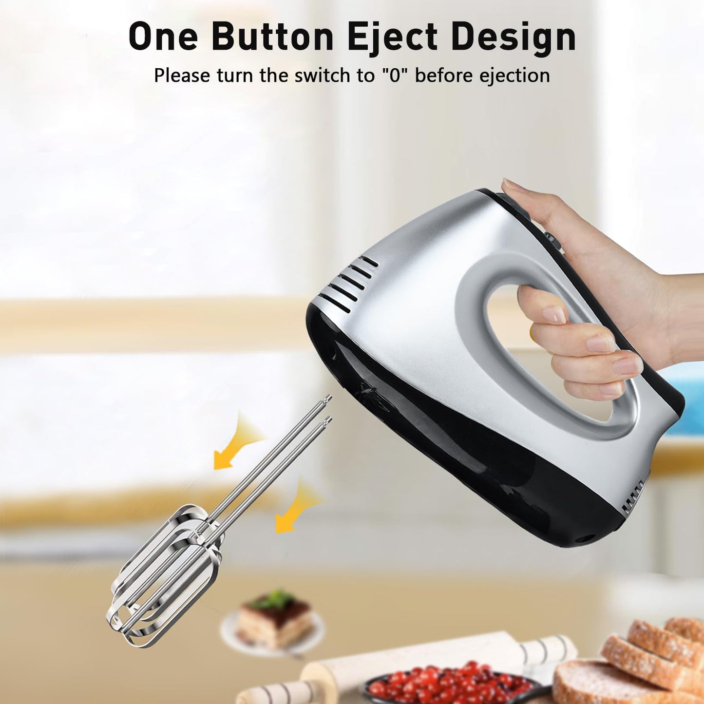 Hand Mixer Electric, Lychee 5 Speed 600W Ultra Power Handheld Mixer with Touch Button, Turbo, Storage Case, 6 Stainless Steel Accessories, Kitchen Aid Mixer for Cake Cookie Egg Cream Dough (Silver)