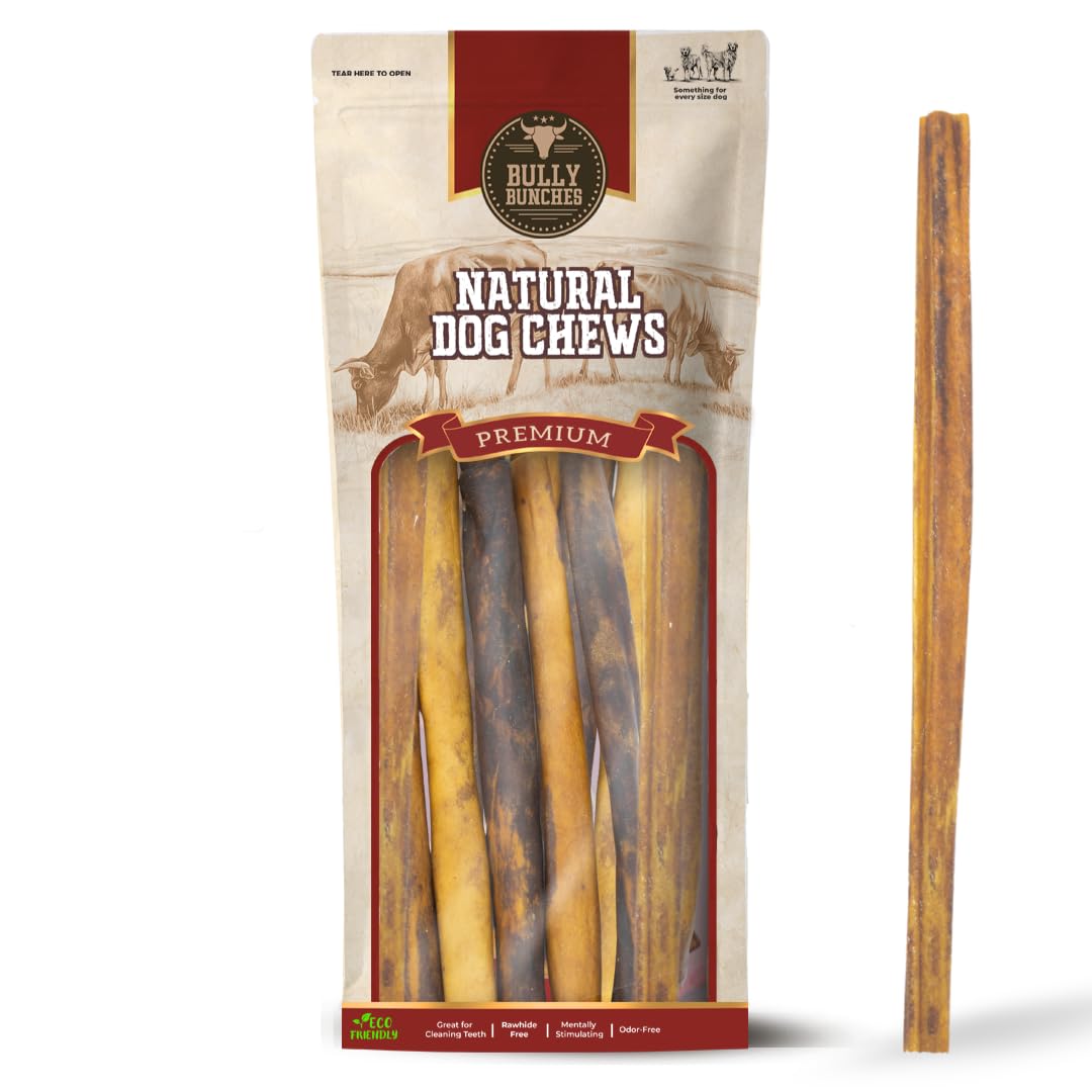 Bully Bunches Premium Beef Collagen Chews for Dogs – All-Natural, Long-Lasting Dental Treats, Protein-Rich, Grain-Free, Healthy Digestive Support for Dogs (12 Inch, 10 Pack)
