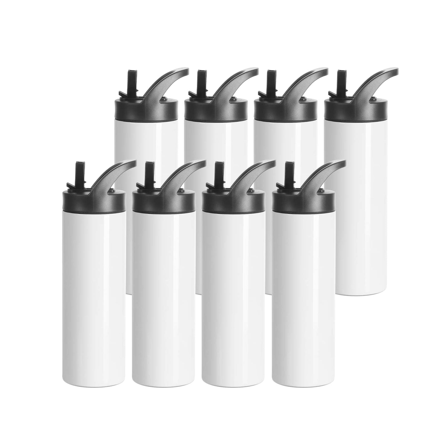 PYD Life 8 Pack Sublimation Tumblers Blanks Cups Bulk White 20 OZ Skinny Straight Sports Water Bottles Mugs with Portable Sippy Up Lid with Straw,for Tumbler Heat Press