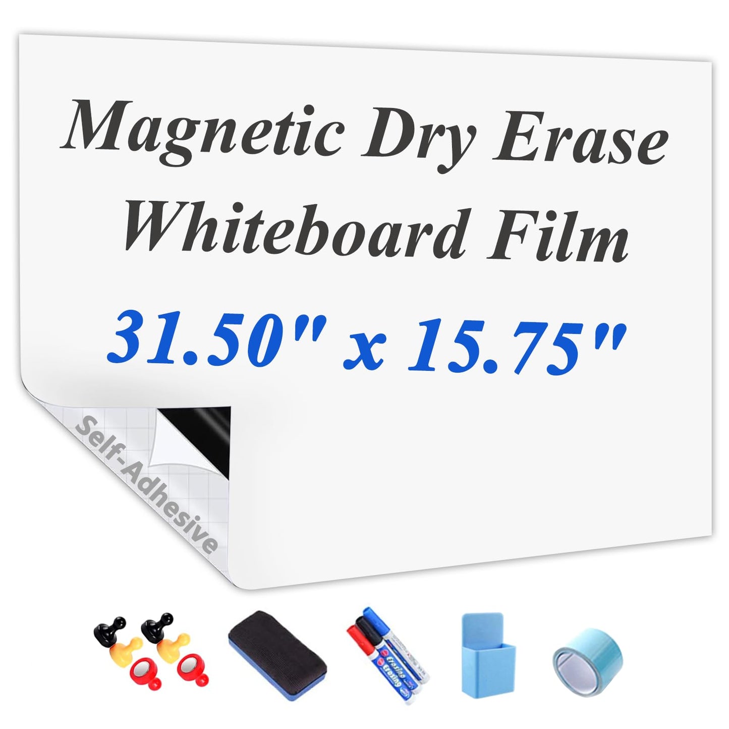 JUMUBOARD Self-Adhesive Dry Erase Whiteboard Sticker, 31.5" x 15.75" (80x40cm) Magnetic Receptive White Board Wall Film, No Ghosting, Easy Write & Clean | Peel & Stick for Office, Home & Classroom