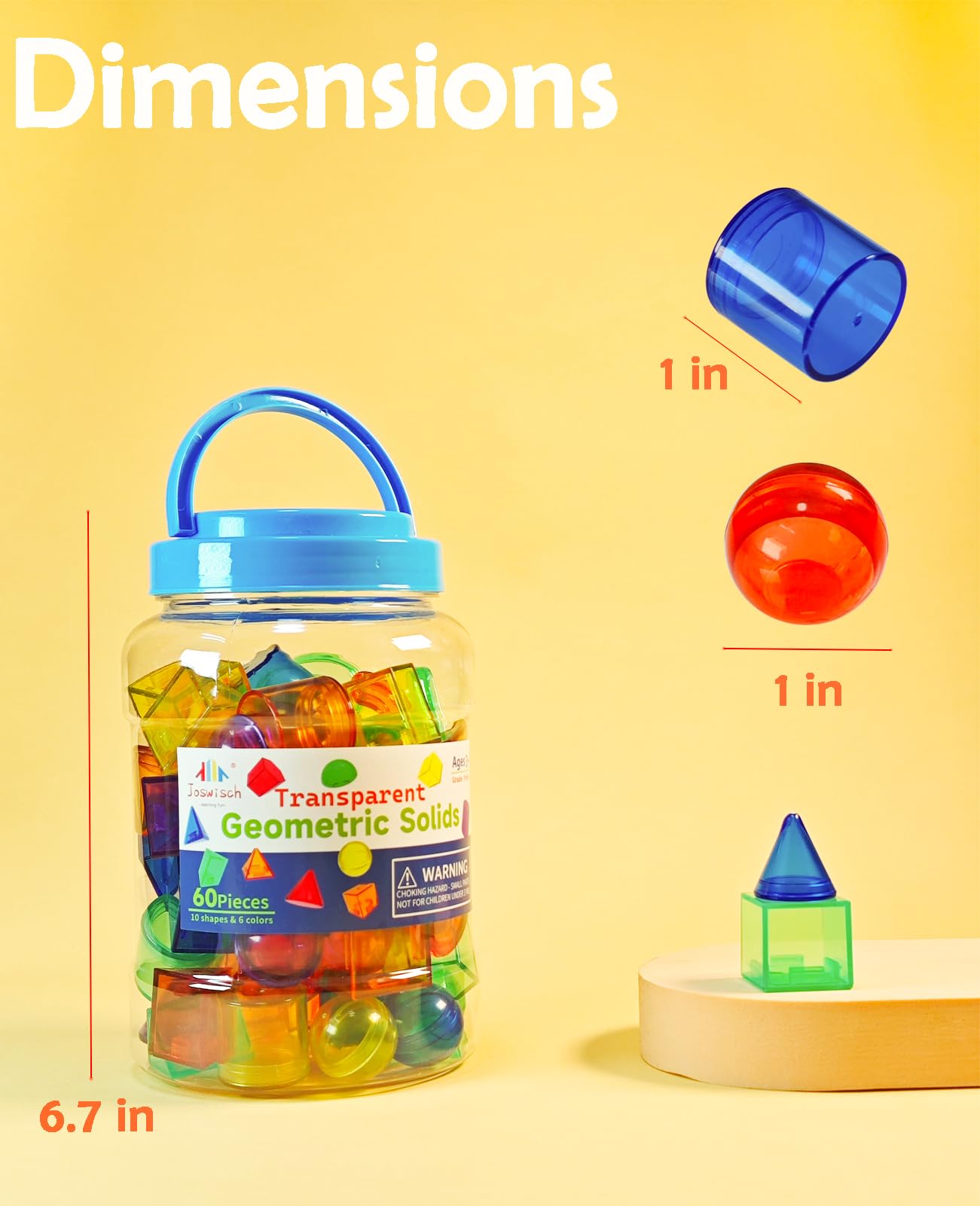 Joswisch 60 PCS 3D Shapes for Teaching, Geometric Solids - Geometric Shapes for Kids, Light Table Manipulatives, 3D Shapes Light Table Toys, Math Manipulatives for Classroom