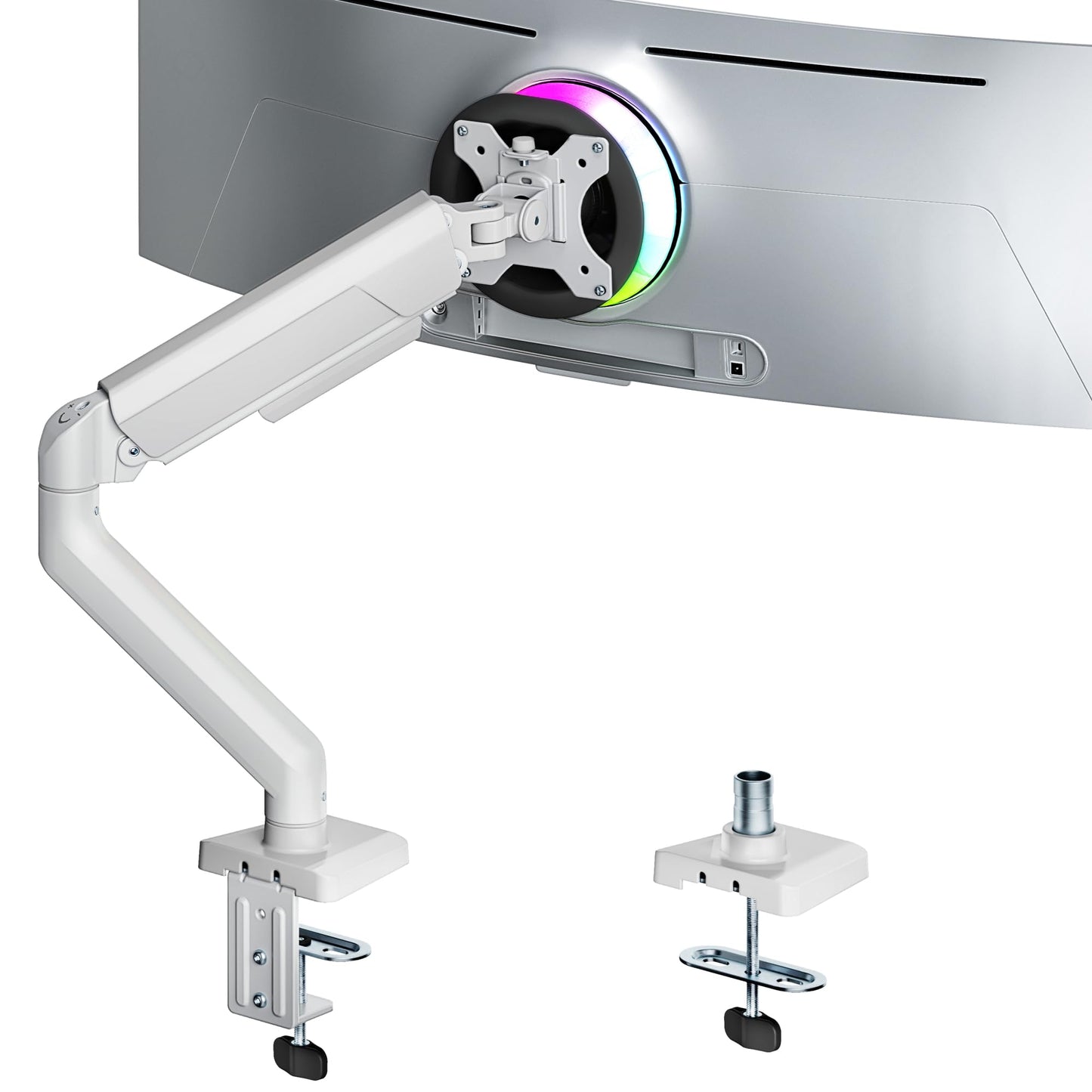 ARES WING Heavy Duty Single Monitor Arm - Fully Adjustable Monitor Mount for 17"-40" Ultrawide Screens up to 26.4 lbs with Clamp/Grommet Desk Mount, 75/100 Vesa Mount, White