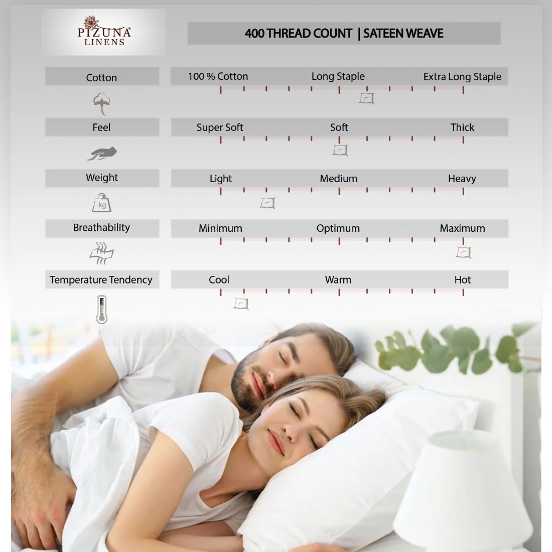 Pizuna Cotton King Pillow Cases 2 Pack White, 400 Thread Count 100% Long Staple Combed Cotton Sateen Weave Pillowcase with Stylish 10 cm Hem (100% Cotton King Pillow Covers White)