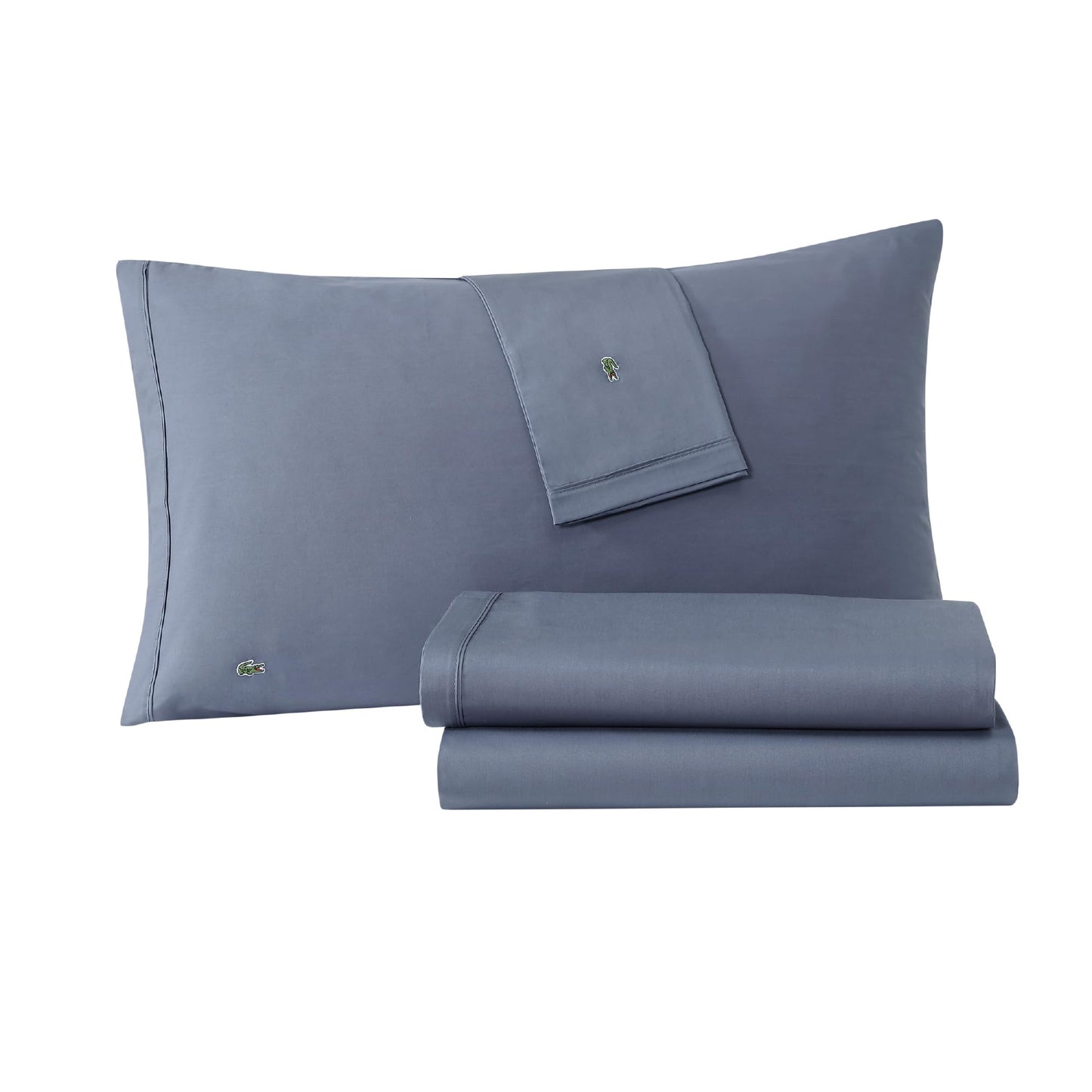 Lacoste 100% Cotton Percale Solid Sheet Set, Vintage Indigo, Standard King