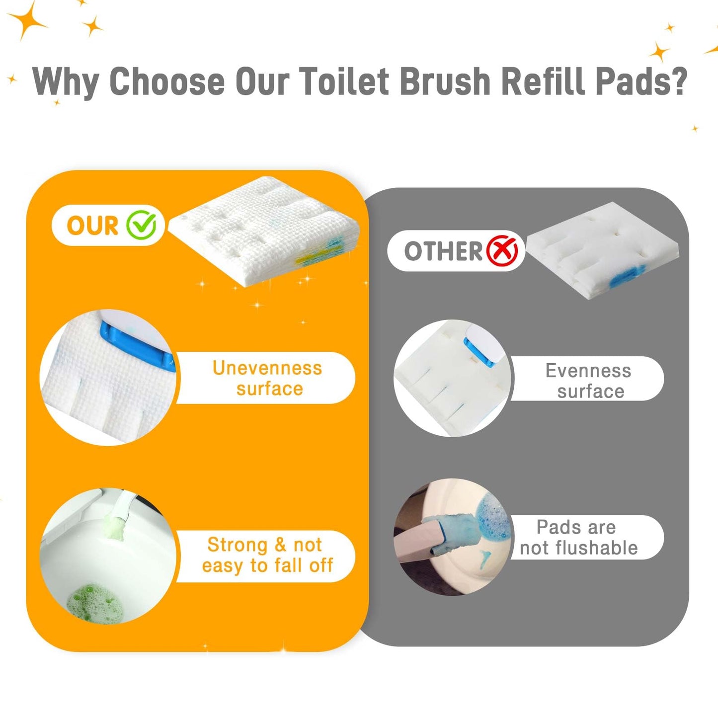 CARZEXSUC Toilet Cleaner Refill Pads Citrus Scent Enhanced Odor Control 72 Count Toilet Scrubber Refill Clean Stains Disposable Toilet Brush Refill for Toilet and Bathroom