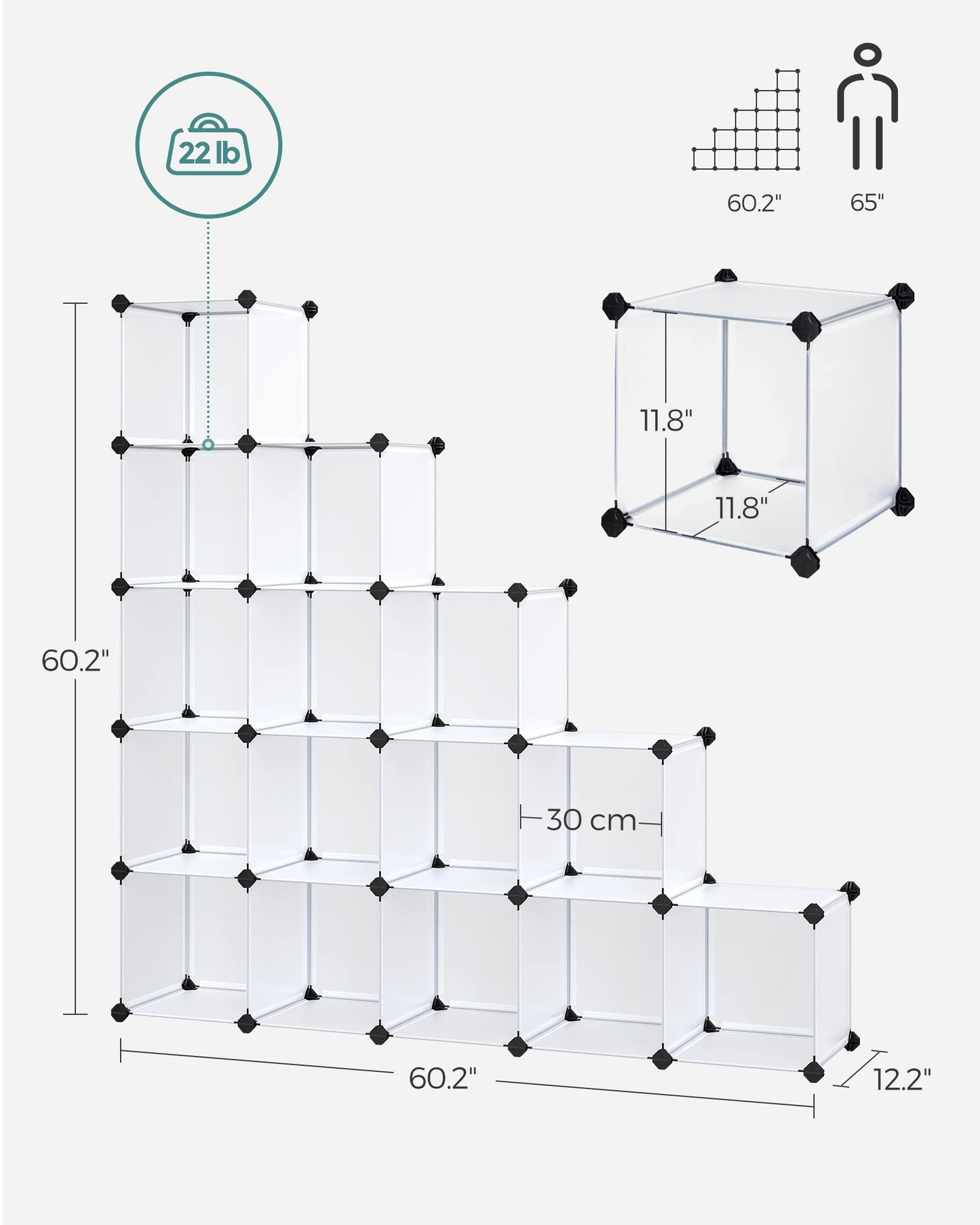 SONGMICS Cube Storage Organizer, 16 Cube Closet Organizers 48.4 x 12.2 x 48.4 Inches, White ULPC44L