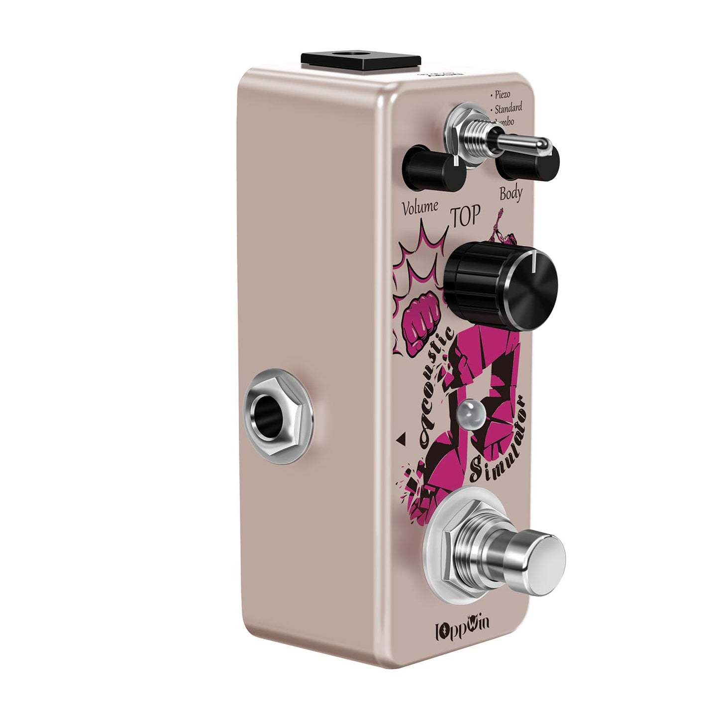 IOppWin Acoustic Guitar Simulator Pedal - Electric-to-Acoustic Conversion, 3 Cabinet Modes (Piezo/Standard/Jumbo), Metal Housing, True Bypass