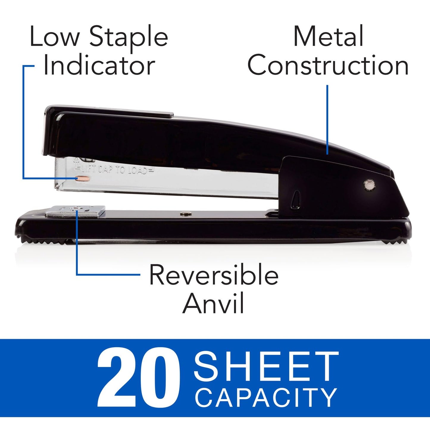 Swingline 444 Commercial Desk Stapler, 20-Sheet Capacity, Tacking Ability, Anvil Rotates, Black (747114401)