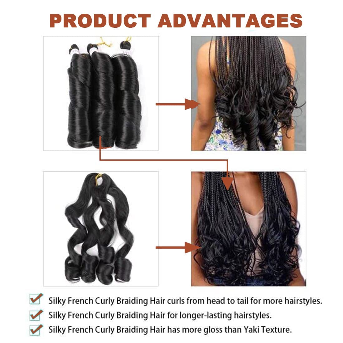 24 Inch French Curl Braiding Hair Pre Stretched 6 Packs Loose Wave Bouncy Braiding Hair Spiral Curly Braids Hair Extensions (P27/30)