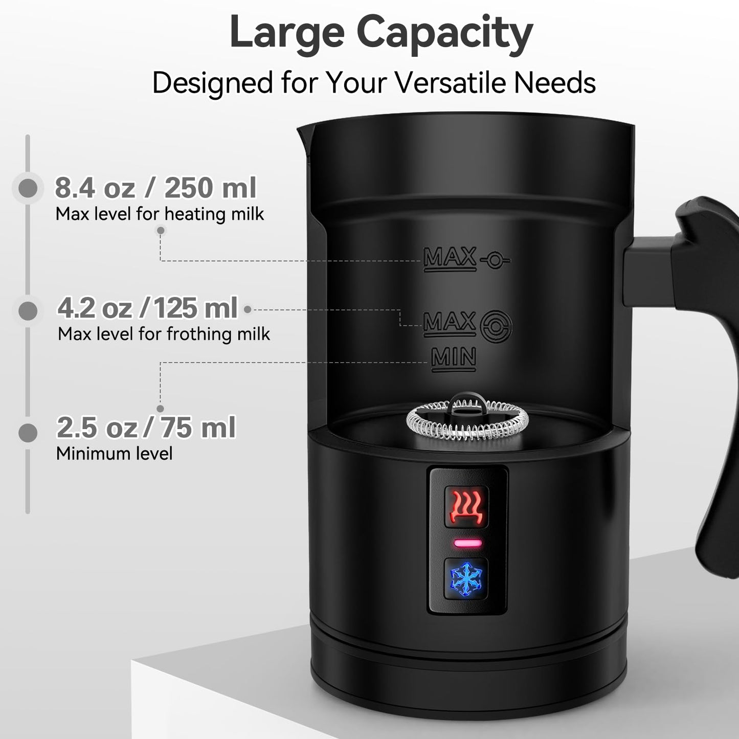 Secura Electric Milk Frother, Automatic Milk Steamer Warm or Cold Foam Maker for Coffee, Cappuccino, Latte, Stainless Steel Milk Warmer with Strix Temperature Controls (Black)