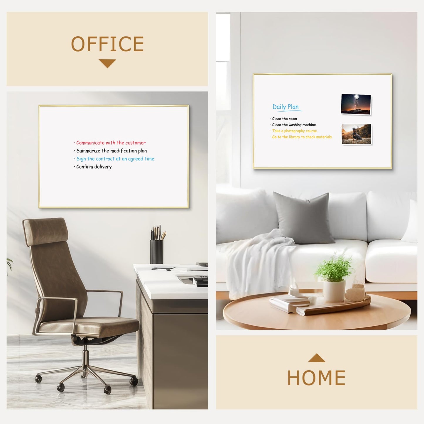 Magnetic White Board with Slim Gold Aluminum Frame 36 x 24 Inch, Large Wall-Mounted Dry Erase Board for Home & Office, Horizontal/Vertical Hanging, Includes 11 Accessories (Markers, Magnets, Eraser)