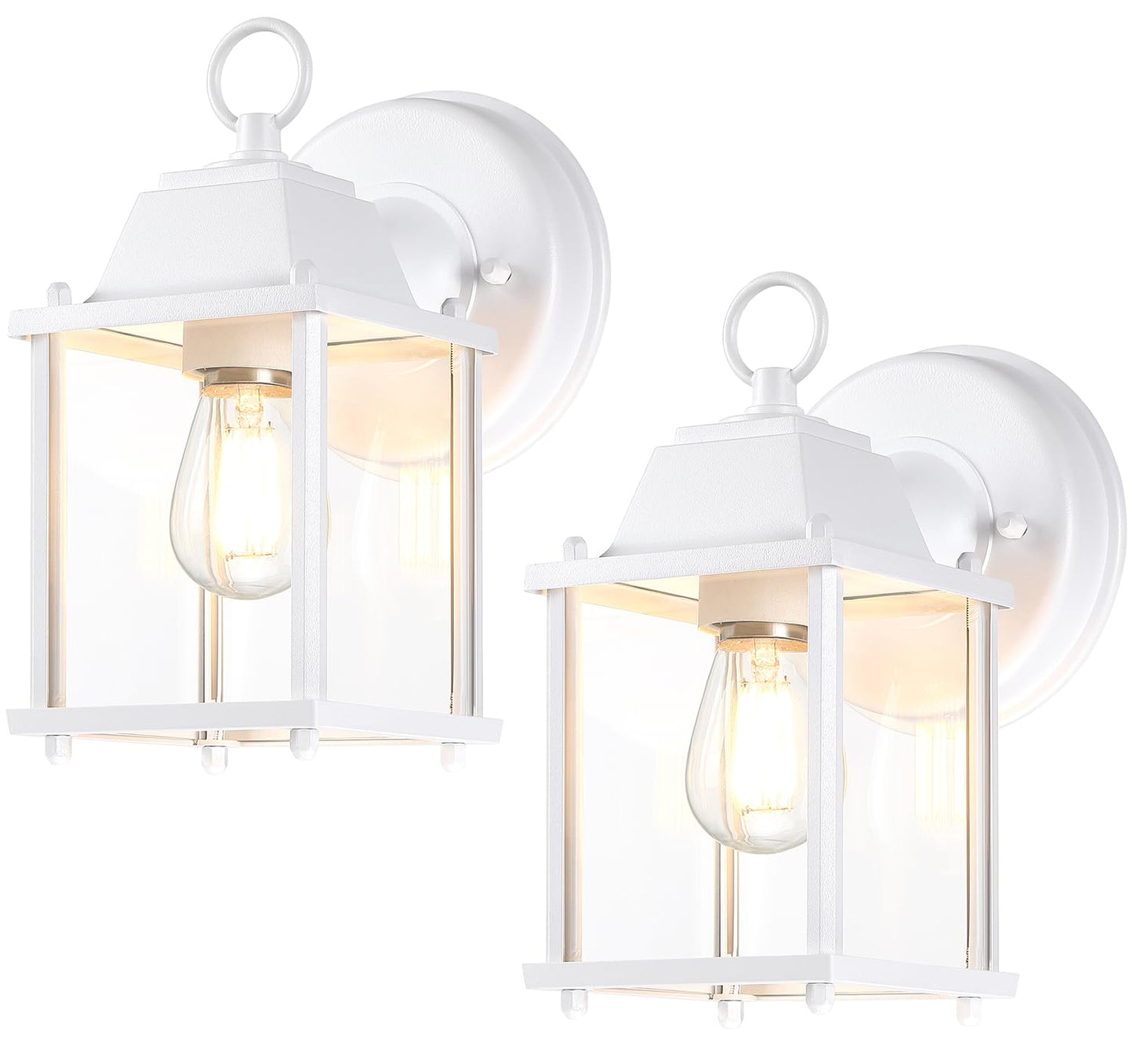 LIT-Path Outdoor Wall Lantern, Wall Sconce as Porch Lighting Fixture, E26 Base, Aluminum Housing Plus Glass, Water-Proof and Outdoor Rated, ETL Qualified, 2-Pack, White