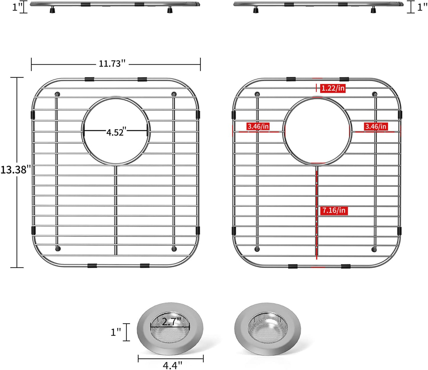 DPZM 1Pcs 304 Stainless Steel Sink Protectors for Kitchen Sink,Sink Protector with Rubber Foot,13.1''x11.6''x1''Sink Bottom Grid with 1Pcs Sink Strainers, Sink Grid for Single or Double Bowls