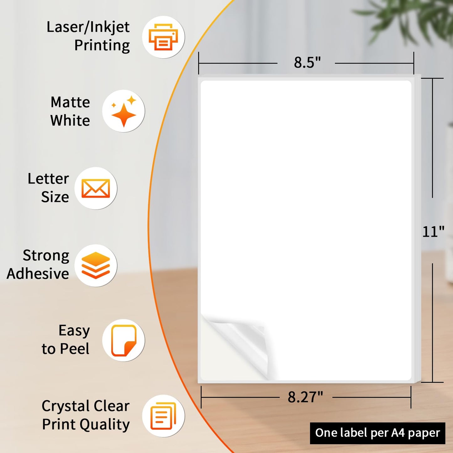 Printable Sticker Paper – 500 Sheets 8.5 x 11 Full Sheet Labels, Matte Self Adhesive Sticker Paper for Inkjet & Laser Printers, Full Page Printable Label Paper for Shipping, Address