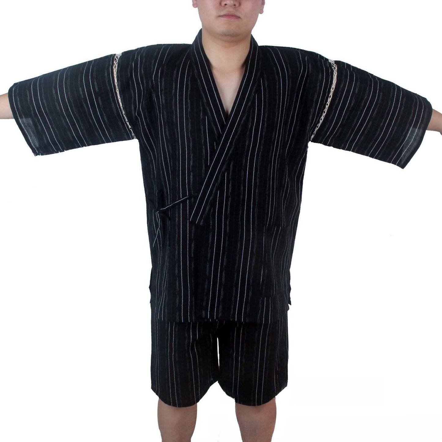 ZEALMAX Kimono Traditional Japanese Style Pajamas Set Shirt and Shorts, Men's Cotton Linen Loungewear Bathrobe Casual Clothes Multicolor, Multicolor, Large