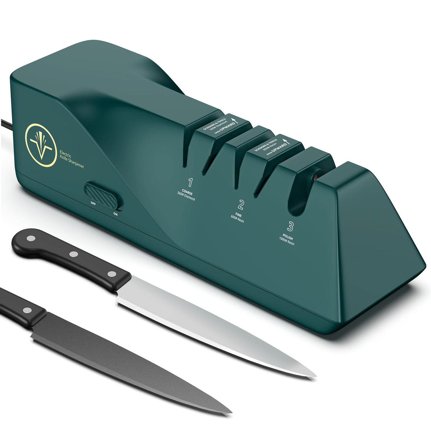 Knife Sharpener, Diamond Abrasives Electric Knife Sharpener for Stainless Steel and Ceramic Knives, with Dust Collection Box, Quick Sharpening & Polishing