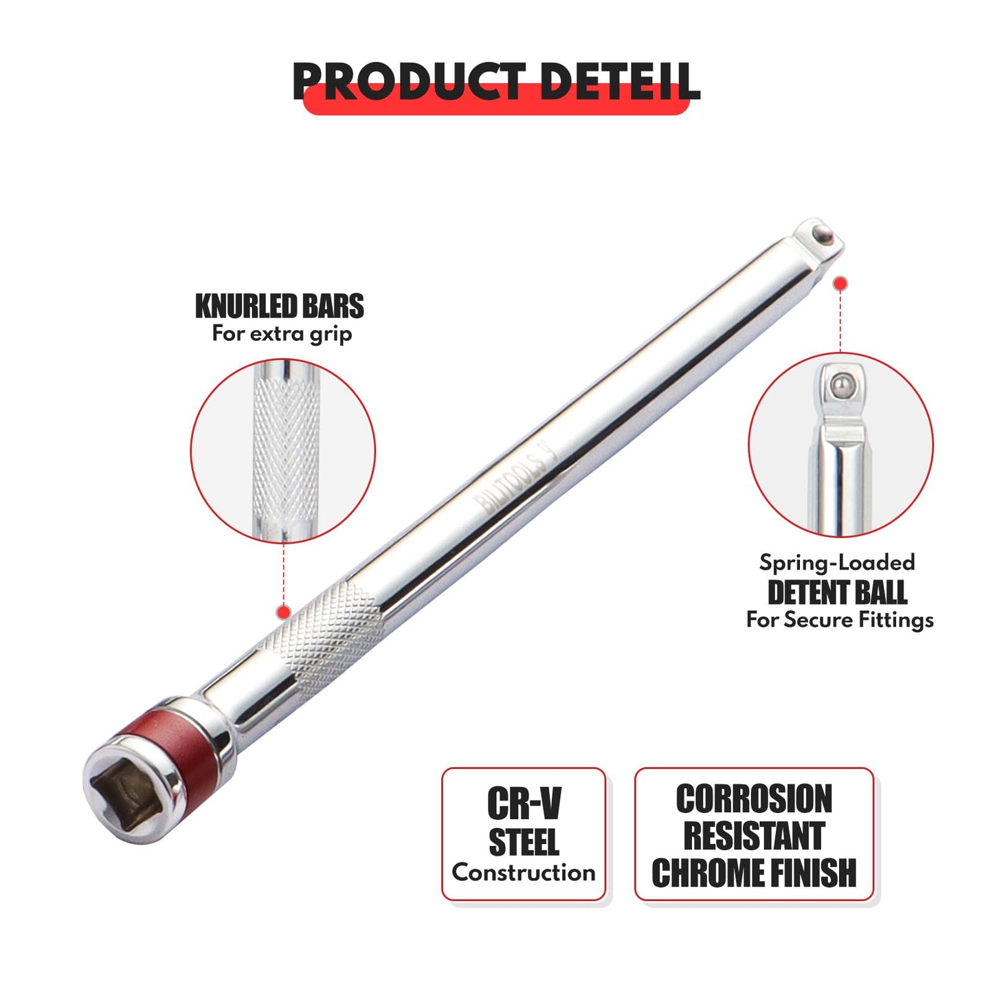 BILITOOLS Wobble Extension Set, 9 PCS 1/4", 3/8" and 1/2" Drive Ratchet Extension Set Flexible, Cr-V Steel