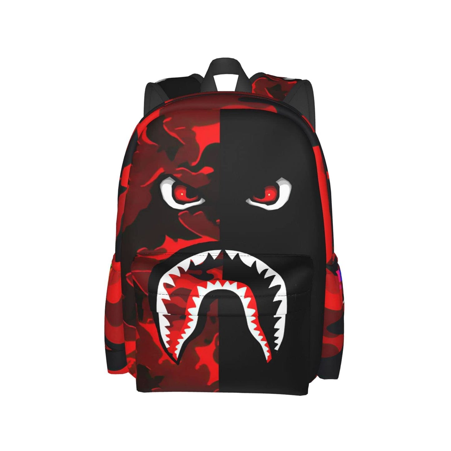 Vkaxopt Backpack Shark Teeth Camo Backpacks Travel Laptop Daypack Big Capacity Bookbag Fashion Durable for Men and Women, Red Black Shark, 11 x 16.9 x 6.3 inches, Daypack Backpacks