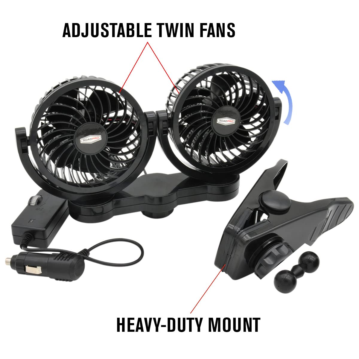 RoadPro RPSC8572 12-Volt Dual Fan with Mounting Clip, Black, 10X7X12