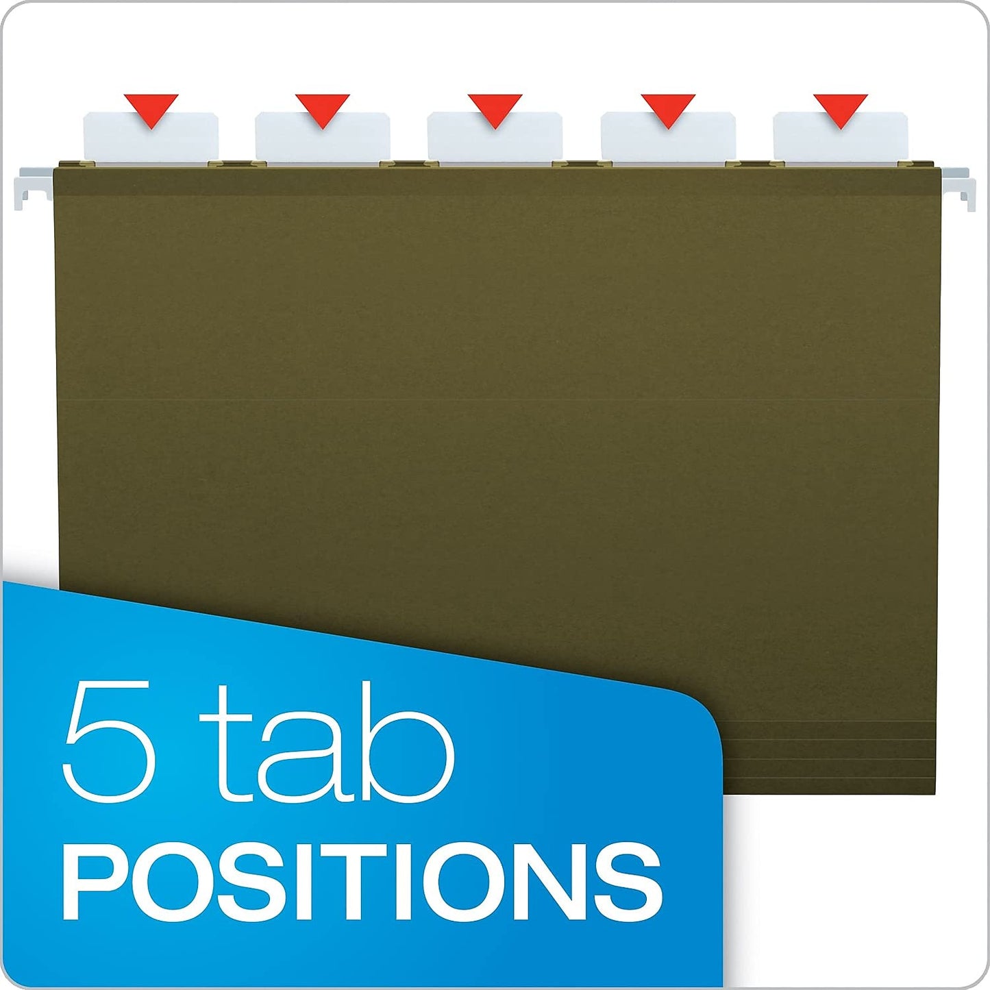 Pendaflex Hanging File Folders, Ready-Tab Reinforced, Letter Size, 5 Built-In Tabs, Standard Green, Durable for Filing Systems, 25 Folders/Box