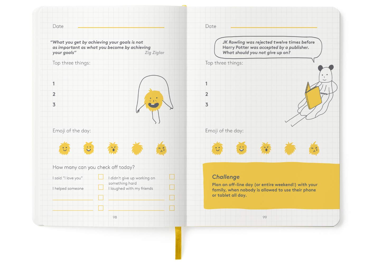 HappyMe - Gratitude Journal for Kids with Daily Prompts, Writing Notebook to Express Thoughts & Feelings, Growth Mindset and Learning Tool for Ages 6-12, Perfect for Reflection, English (US), (Yellow)