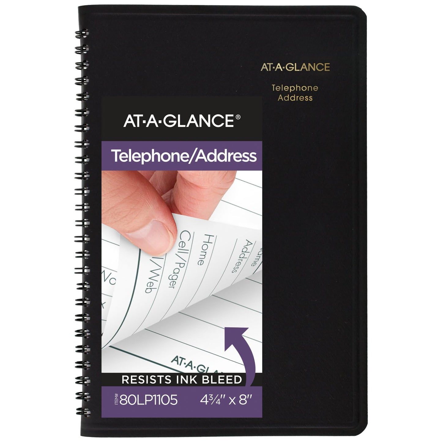 at-A-Glance Telephone Address Book, Large Print, 500 Entries, 4-3/4" x 8", Black (80LP1105)